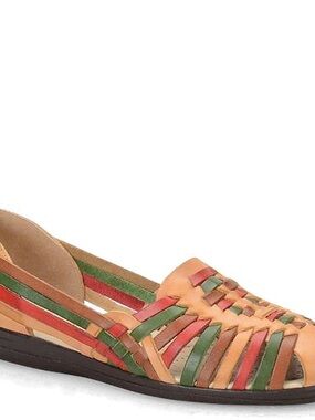 Softspots Multicolor Woven Leather Flats - Tan, Green & Red